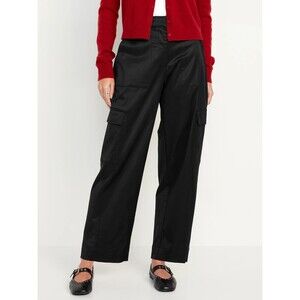 Old Navy Satin Cargo Barrel Wide-Leg Pants Womens 4 Black NEW